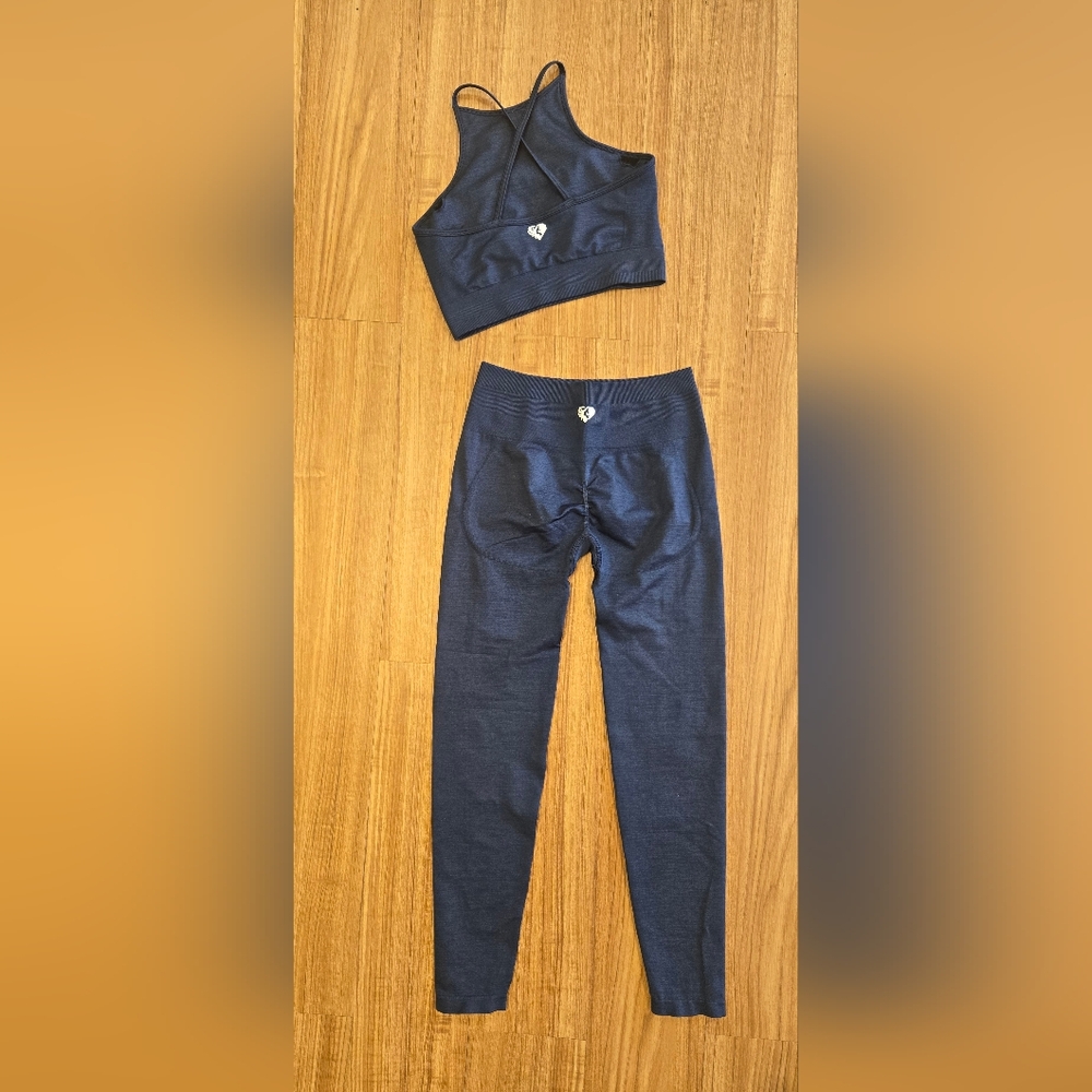 Navy Blue Leggings and Crop Top Set with Heart Logo